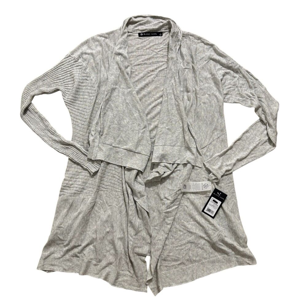 Blanc Noir Sweater Women’s Large Gray Yolo Drape Front Cardigan Open NEW
